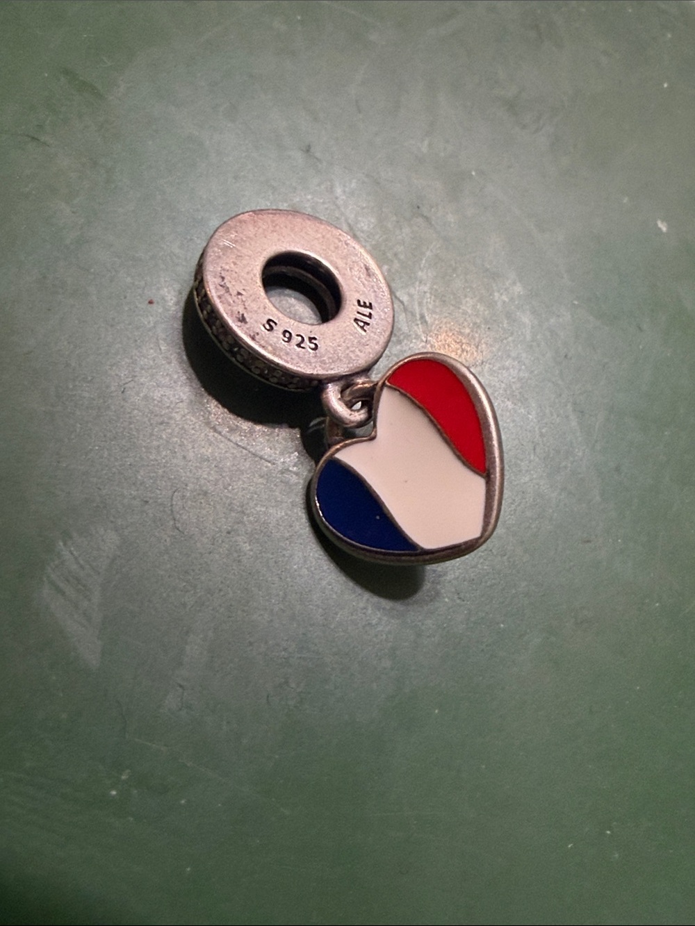 Sterling Silver 925 France Heart Enamel Charm - Red White Blue